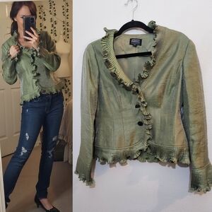 Adrianna Papell Shimmer Evening Jacket Green 6P